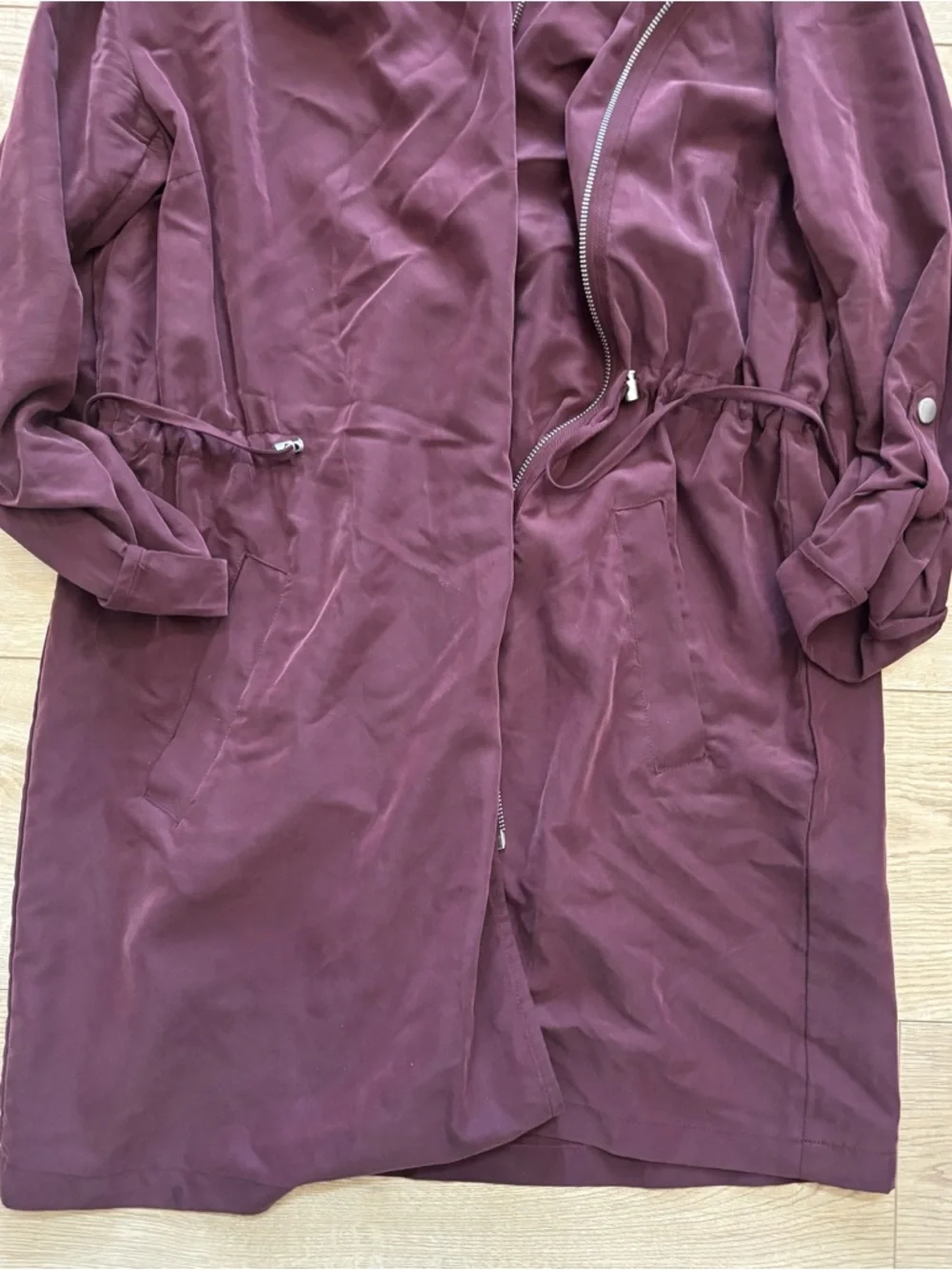 H&M Lightweight Burgundy Maroon Jacket Hooded Anorak Coat Size 12